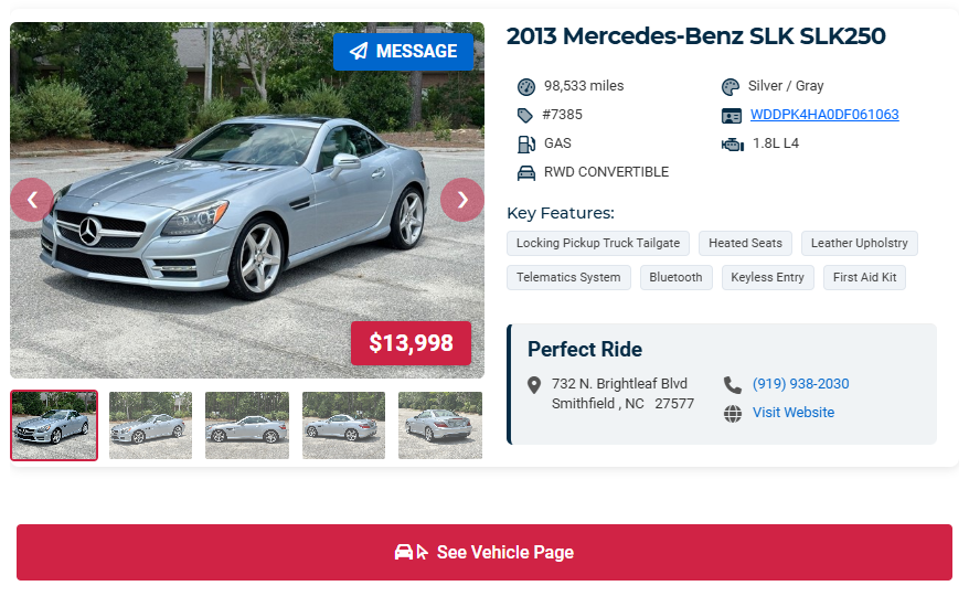 Dealer listing on CarDealersNC