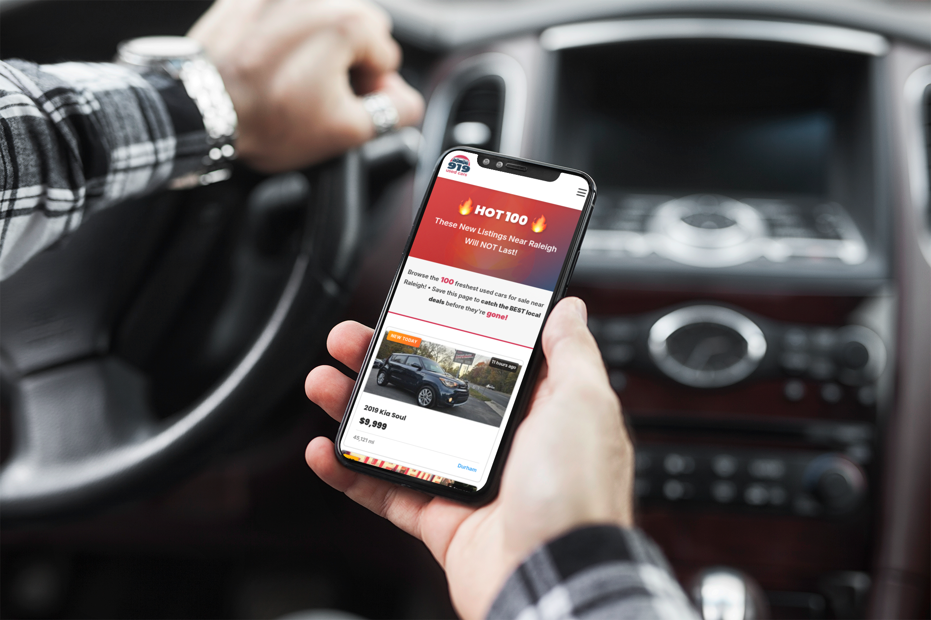 Car shopper browsing 919 Used Cars on their phone